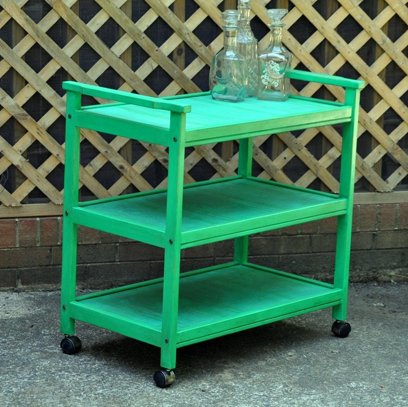 Shabby Striped Cart. Upcycled Vintage Cart in Distressed Green & Blue Stripes