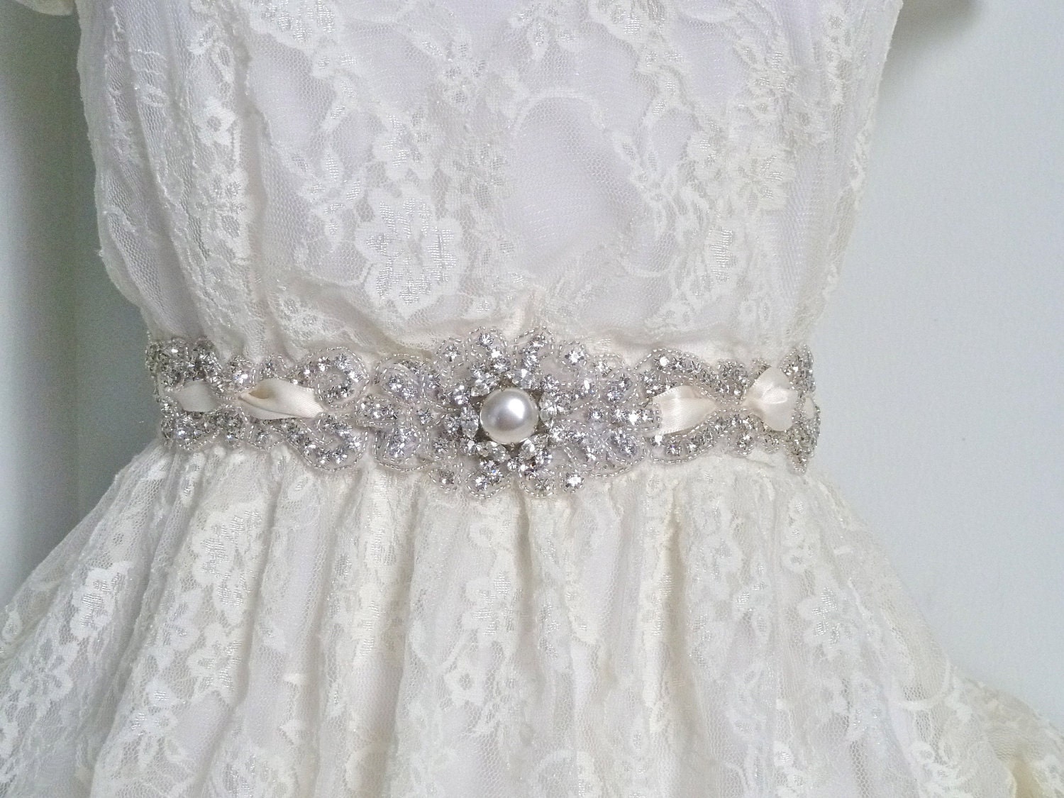 RACHEL DELUX - Bridal Beaded crystal Sash, rhinestone ribbon sash, wedding belt - Ships in 1 week