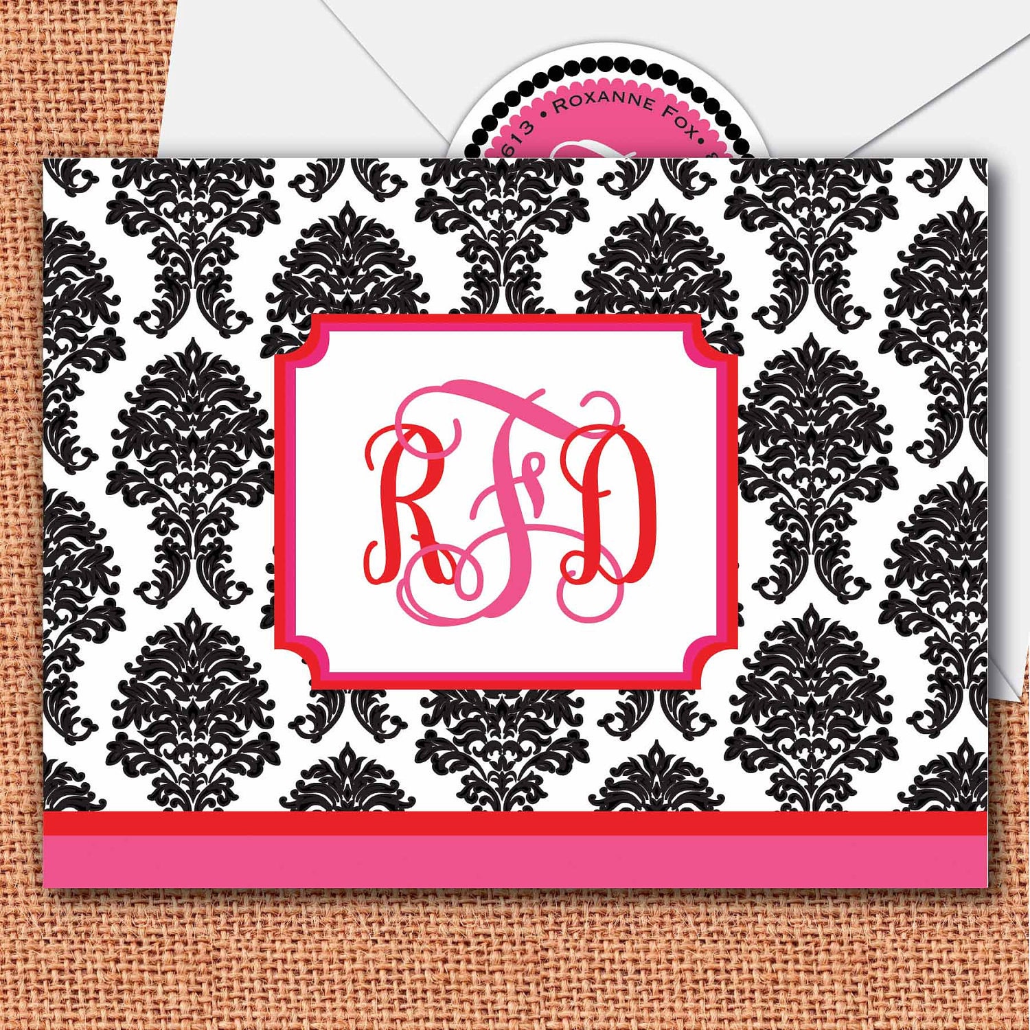 personalized monogram damask note cards