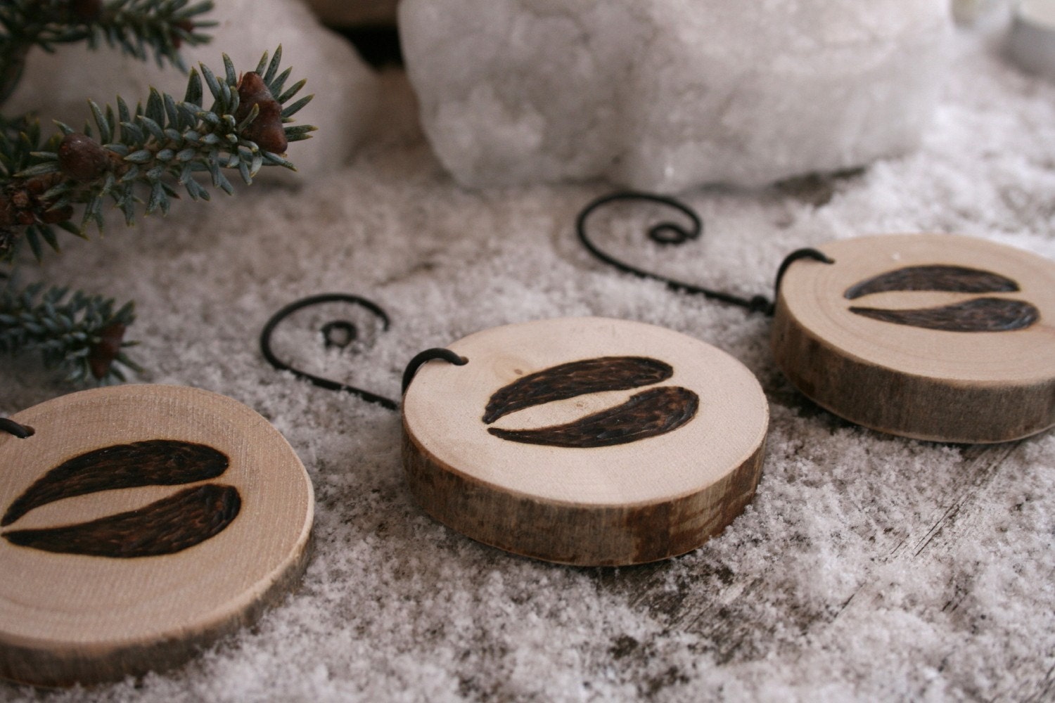 Reindeer Tracks - Set of 3 Ornaments - Woodburning