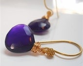 Earrings of Deep Blue Purple Chalcedony with Bali Gold Vermeil - The Prettiest Color Ever