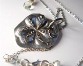 Recycled Silver Three leaf Clover Lucky Necklace. Mens Jewelry, Key Chain, Key Fob, Amethyst Briolette, Eco-friendly, Mens Fashion Accessory