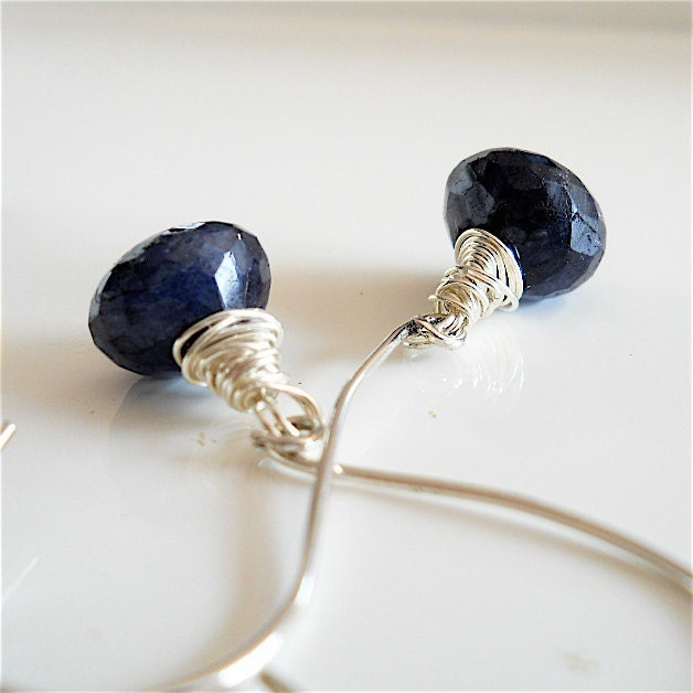 Midnight Blue Spectrolite Wire Wrapped Gemstone Earrings, Sterling Silver Dangle, Earthy Fashion Accessory, Your Daily Jewels