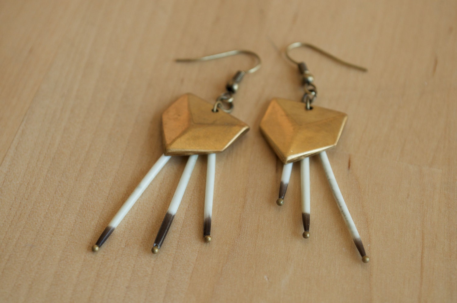 Geometric Shaped Porcupine Quills Earrings