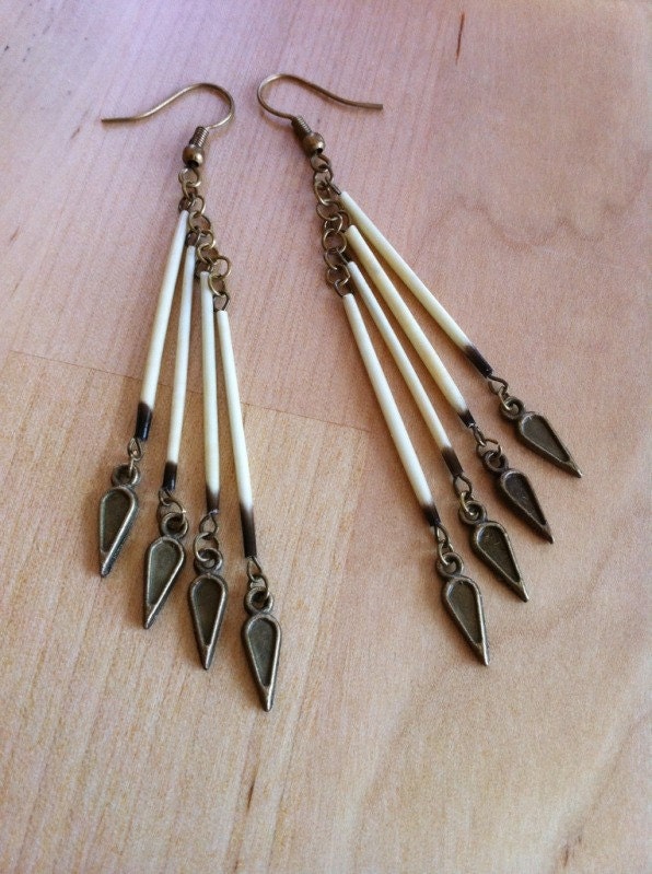 Dangling Dagger Porcupine Quills Earrings