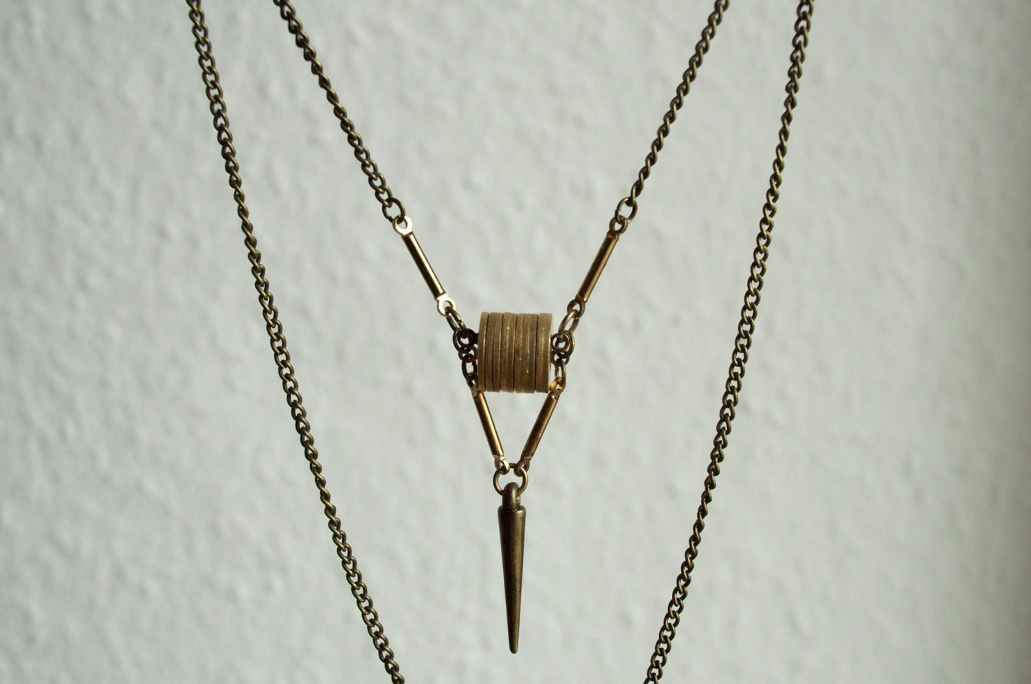 Dangling Brass Spike Necklace