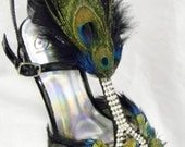 Peacock Feather Shoes Bridal Heels Ballroom Dance Crystal Heels 6-1/2M size