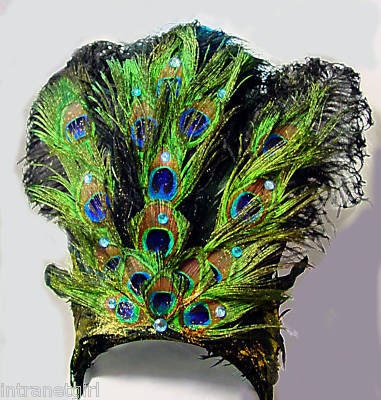 PEACOCK Ostrich Feather Jeweled SHOWGIRL HEADDRESS