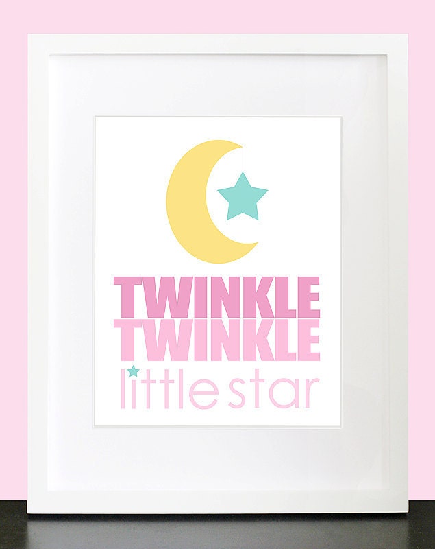 Twinkle Twinkle Little Star Wall Art. Moon and Star Wall Print. 8x10 Children Baby Nursery Rhyme Wall Print Poster