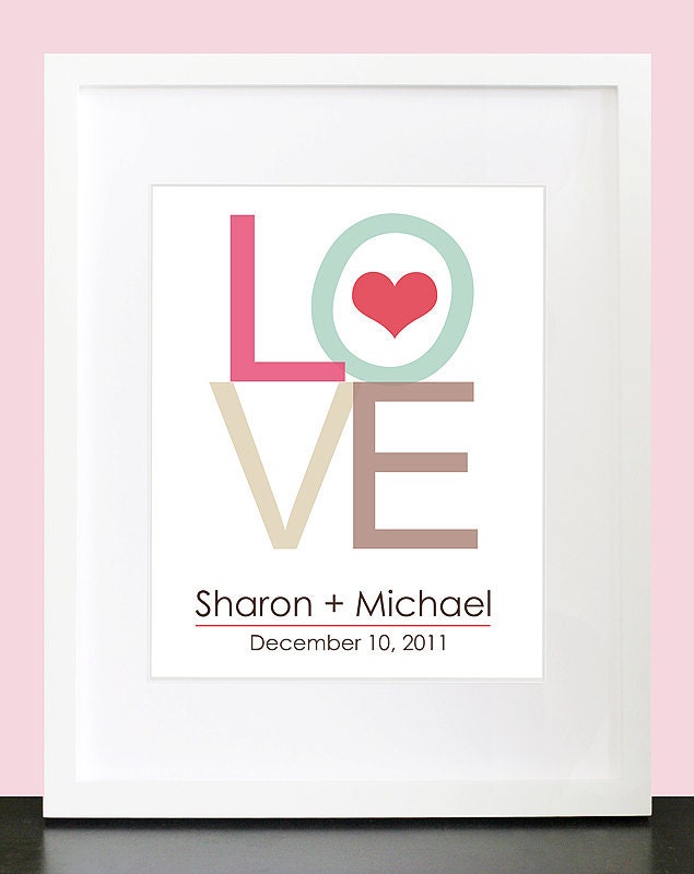 Love Wall Art. Wedding Wall Art Personalized with Names and Date. 8x10 Anniversary Engagement Custom Wall Print Poster