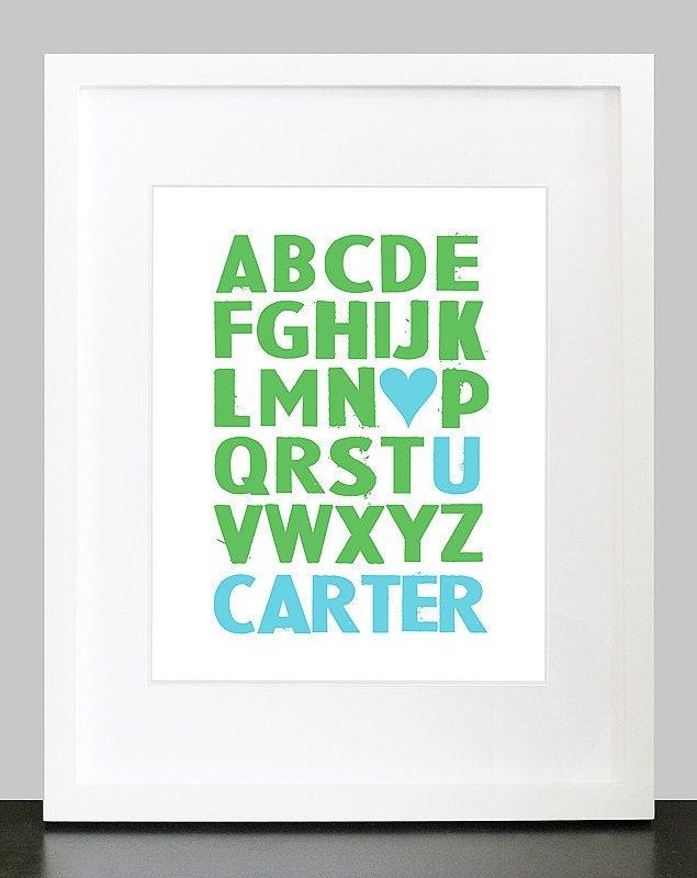 Love You Alphabet Wall Art. Love U Alphabet Wall Print. ABC Wall Art with Personalized Name. 8x10 Baby, Children, Nursery, Wall Poster.