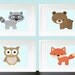SET OF 4 Forest Friends Bear Fox Owl Raccoon Wall Art - 5x7 Customize Your Background Wall Print Poster