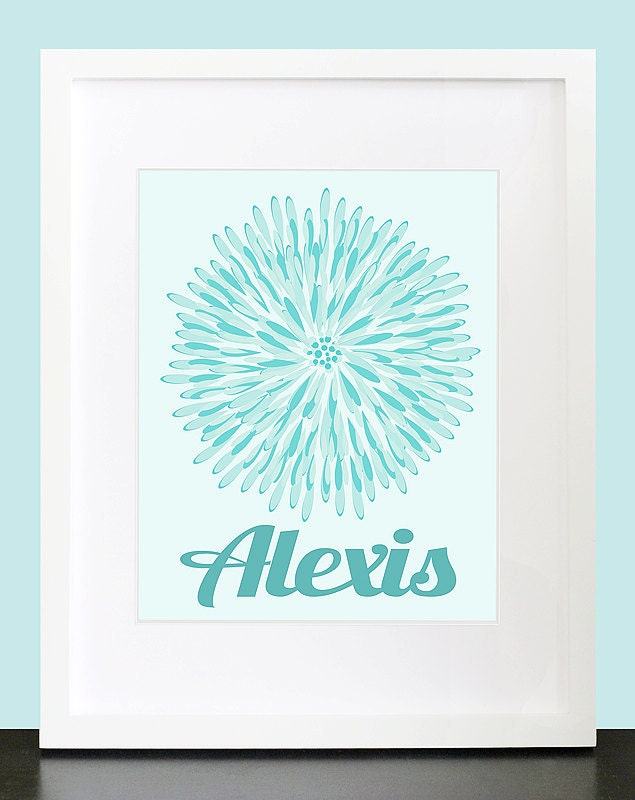 Decor Flower with Personalized Name Wall Art - 8x10 Baby Children Nursery Elegant Wall Print Poster
