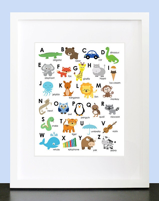 Animal Alphabet ABC Wall Art - 8x10 Baby Children Nursery A to Z Wall Print Poster