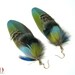 Parrot peacock feather earrings, blue, green, elegant, colorful - Leaves of Earth