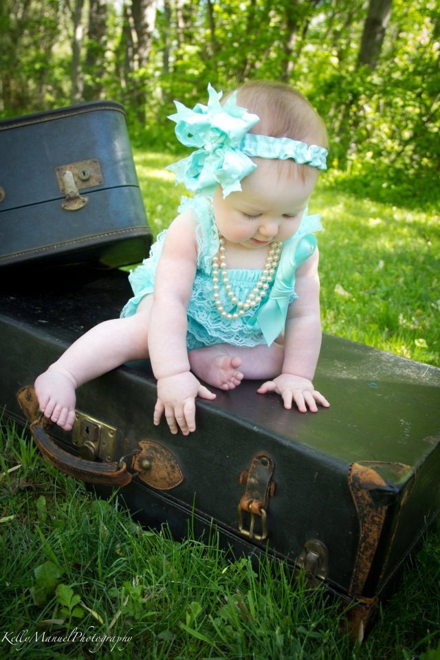 Petti Romper 3-9 months with Matching Ruffle Bow and Headband