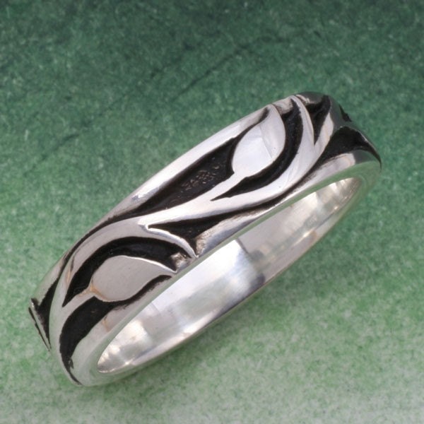 NOUVEAU LEAF and VINE Wedding Band - 6mm Width, in Sterling Silver