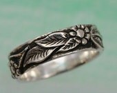 FLOWER and LAUREL LEAF Band, 5mm width, In Sterling Silver