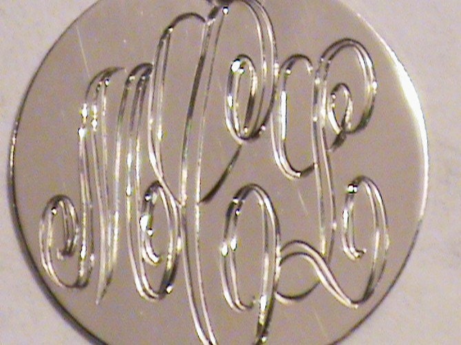 Monogram Necklace 3/4 Inch Hand Engraved Three Initial Custom Pendant with 18 inch chain