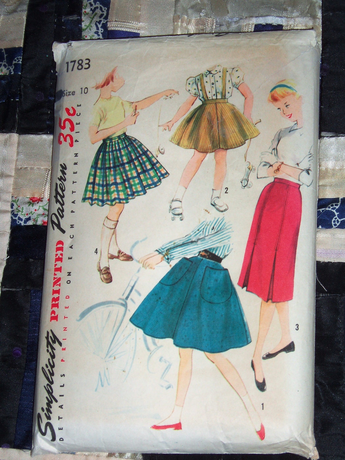 1956 Simplicity Pattern 1783 Girl's Skirt Wardrobe Pattern Size 10, Waist 24 Inches