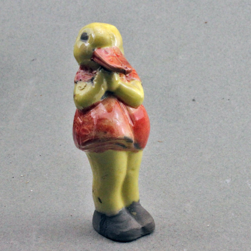 Handmade Raku Duck Girl Figure