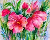 Pink Flowers Watercolor Garden by Colorado Artist Martha Kisling