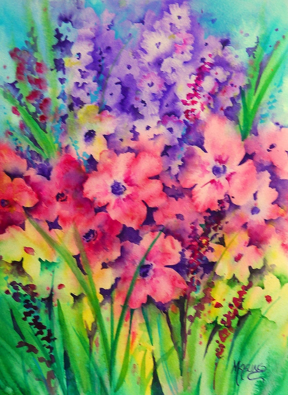 Vibrant Watercolor of Spring Garden Flowers by by MarthaKislingArt