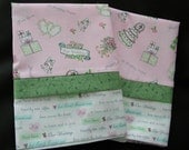 OOAK WEDDING PILLOWCASE set.  Standard Pillowcases in Pink Green and White