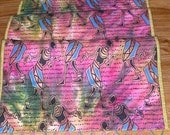 Quilted AFRICAN PRINT RUNNER with wood bead trim in greens, pinks and blues with gold accents