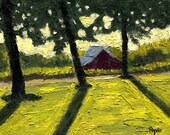 Red Barn with Trees - 6x8 original oil painting