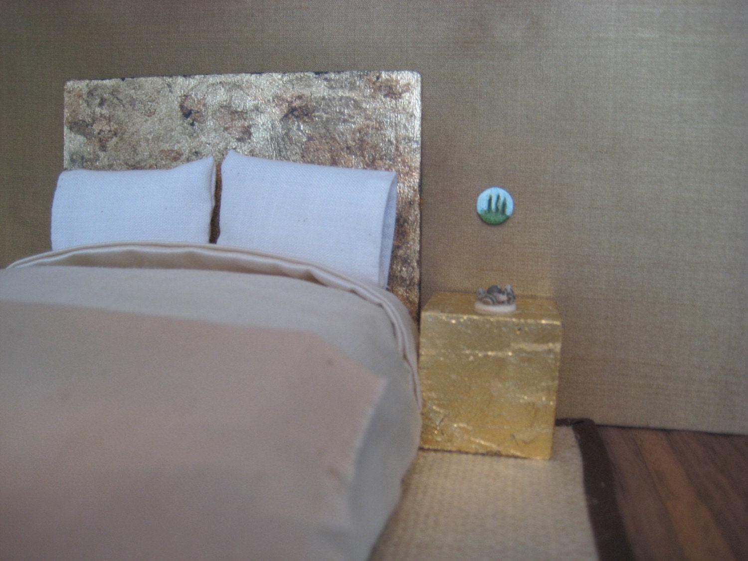 Modern Destroyed Gilt Platform Bed -Dollhouse Size