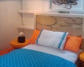 Natural Wooden Miniature Modern Platform Bed - Dollhouse Size 1 Inch Scale