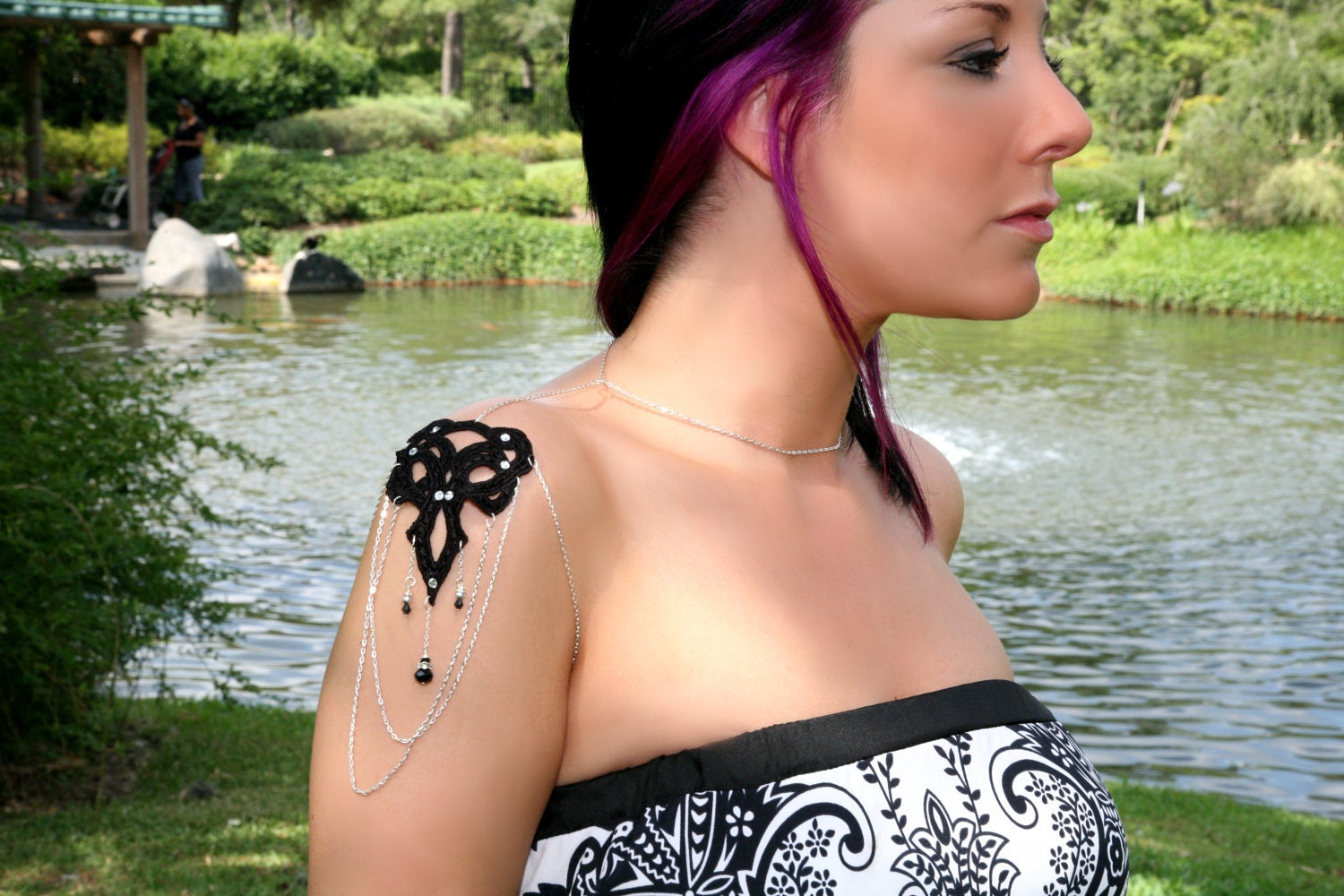 Vintage Black Gothic Tangle Silver Shoulder Necklace