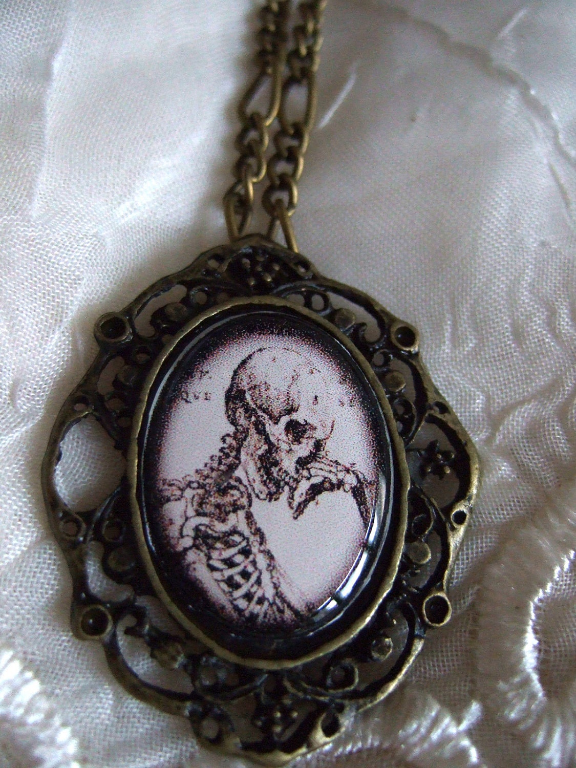 Deep Thought Vintage Anatomy Skeleton Cameo Necklace