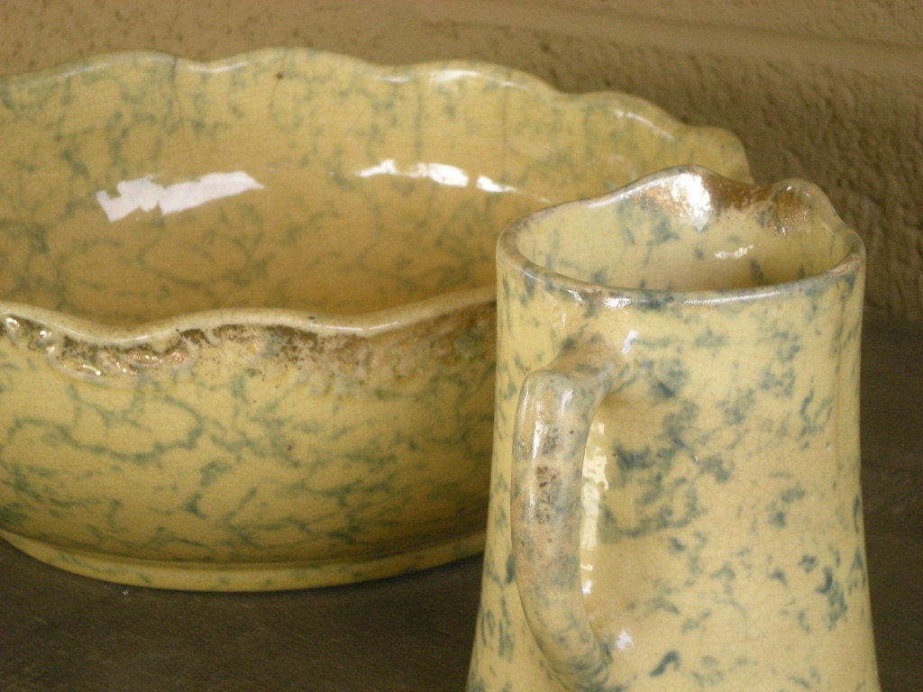 Antique American Spongeware Pottery by KayWacker on Etsy