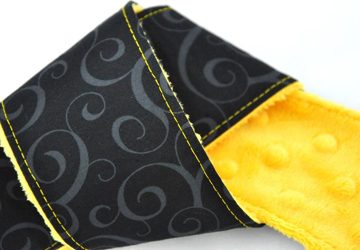 Camera Strap Cover dSLR / SLR Black Swirl, Gold Minky - Spring Accessories Spring Fashion