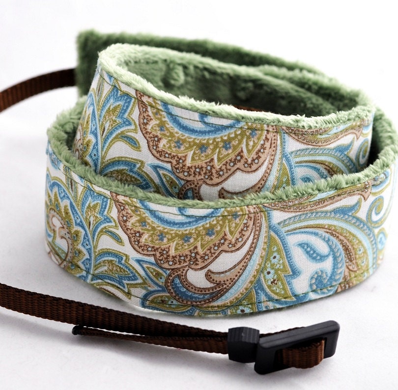 Padded Camera Straps - Blue and Green Paisley, Spring Green Minky - Spring Accessories Spring Fashion