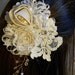 7 Piece Bridal Hair Pin Set, handmade of vintage bridal gown lace, ivory satin, ivory ribbon and pearls.