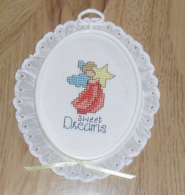 Finished Completed Framed Cross Stitch Angel Sweet Dreams