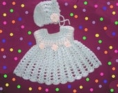 Baby Flowery Dress with Matching Hat Original CROCHET PATTERN Newborn-3 & 6-9 month sizes