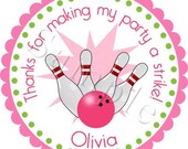 STRIKE Bowling Party For Girls Personalized Stickers - Party Favor Labels, Address Labels, Birthday Stickers, Sports - Choice of Size