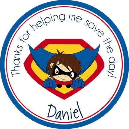 Superhero Boy Personalized Stickers - Party Favor Labels, Address Labels, Gift Tag, Birthday Stickers, Superhero, Superman - Choice of Size