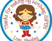 Wonder Girl SuperHero Personalized Stickers - Birthday stickers, Party Favor Labels, Address Labels, Super Hero - Choice of Size