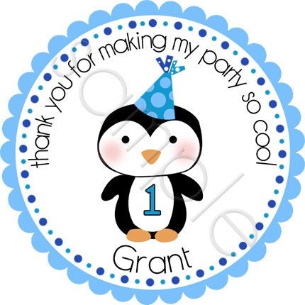 Winter ONEderland Birthday Penguin Personalized Stickers - Party Favor Labels, Address Labels, Baby Shower - Choice of Size and Colors