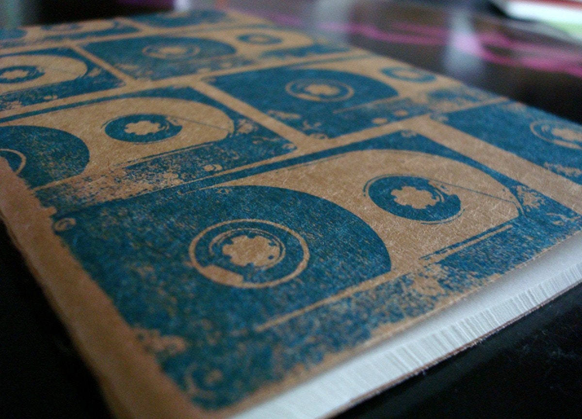 Blue Cassette Tape pocket moleskine journal (sketch) retro music mix tape notebook
