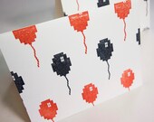 8Bit Balloons card, pixel halloween birthday notecard - blackbirdandpeacock