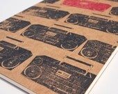 Rad Boombox large moleskine sketch, retro 80's music journal, hip hop notebook