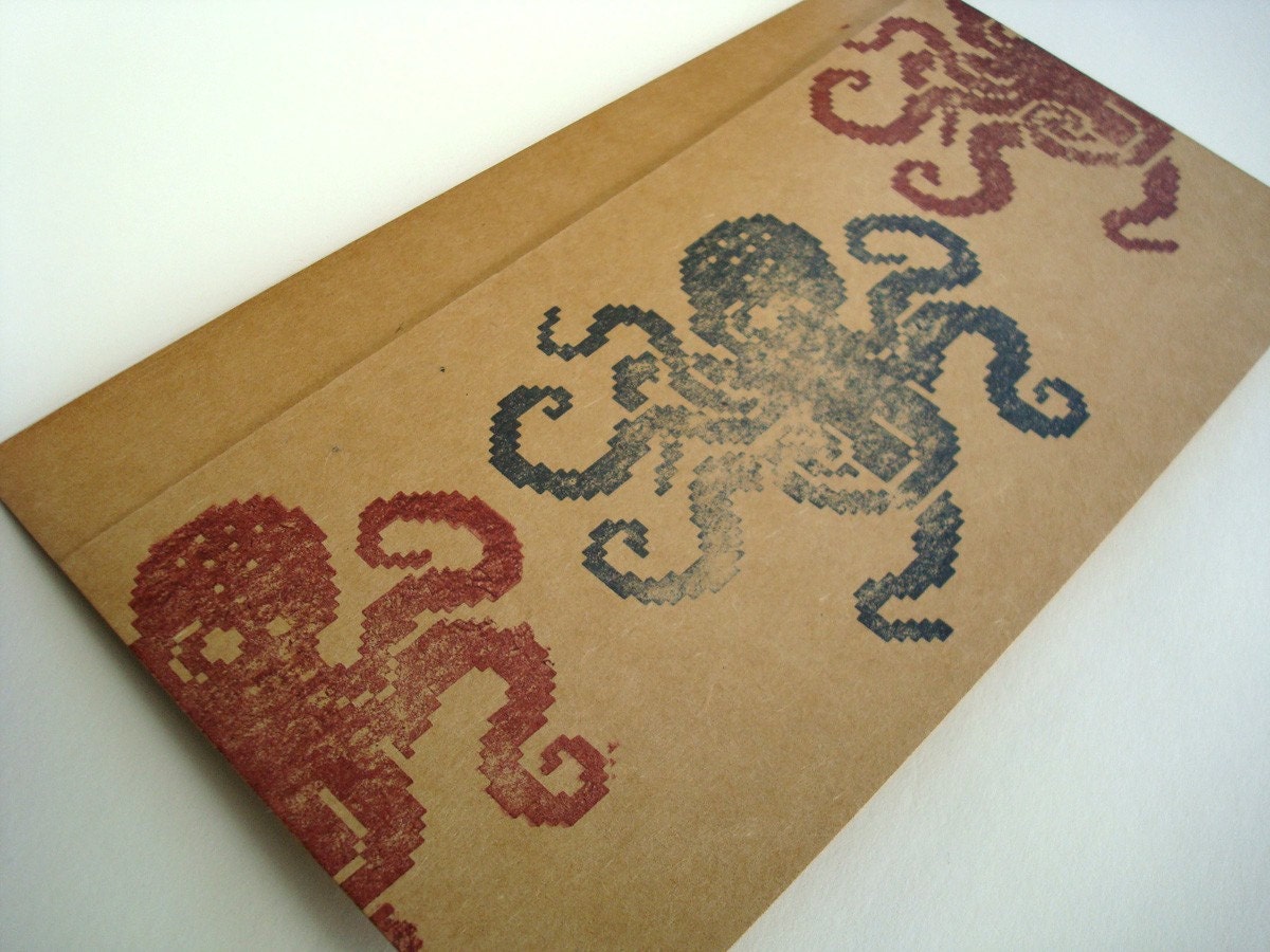 8 Bit Octopus large moleskine journal (lined) pixel notebook 8bit retro video game blue