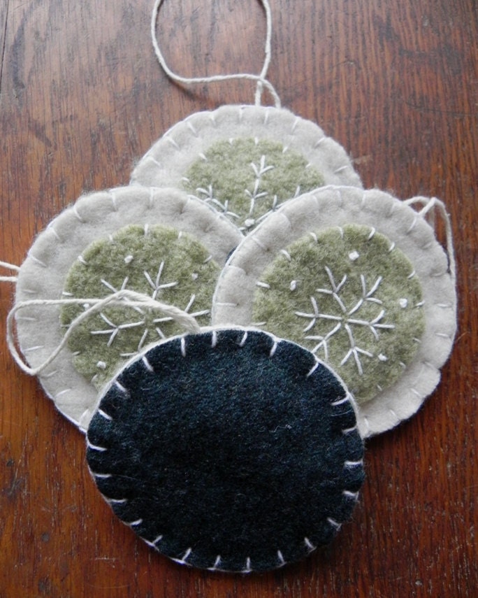Christmas Ornaments- Green and White Snowflake