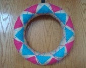Handmade Yarn Wreath in Pink and Blue-Door-Wall Decoration-14 in Wreath- Ready to Ship